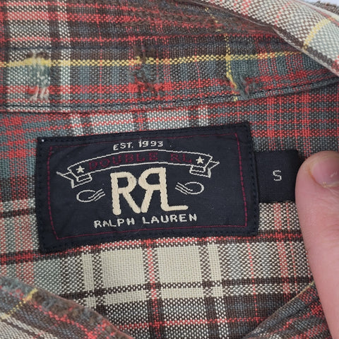RRL Ralph Lauren Thick Flannel Distressed Checkered Shirt Men's Small