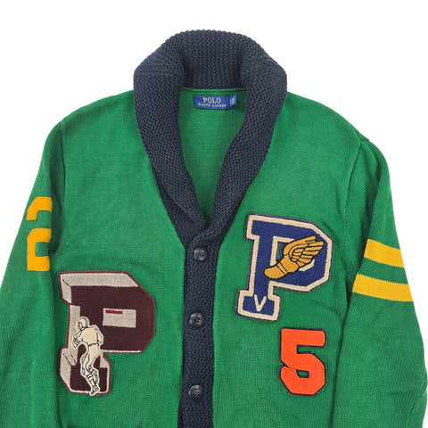 Polo Ralph Lauren Letterman Varsity P-Wing Knitted Cardigan Green Men's Small