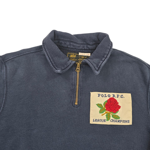 Polo Ralph Lauren R.F.C Rose Rugby 1/4 Zip Graphic Sweatshirt Blue Men's Small