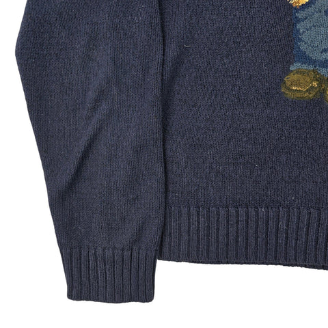 Polo Ralph Lauren Y2K USA Flag Bear Knitted Jumper Blue Men's Large