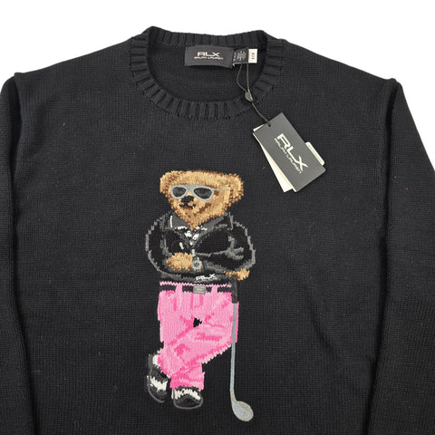 RLX Ralph Lauren Golf Bear Knitted Jumper Black Men's XL