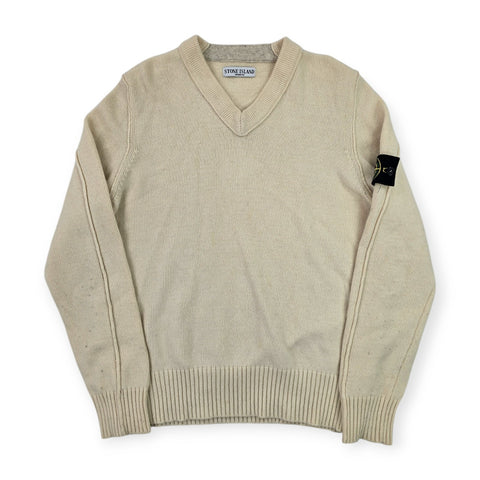 Stone Island Y2K 2008 Badge Logo Knitted Jumper Cream Men's Large
