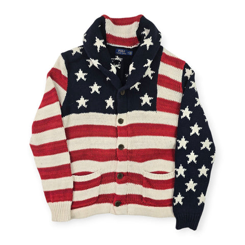 Polo Ralph Lauren USA Flag Shawl Knitted Cardigan Men's Medium