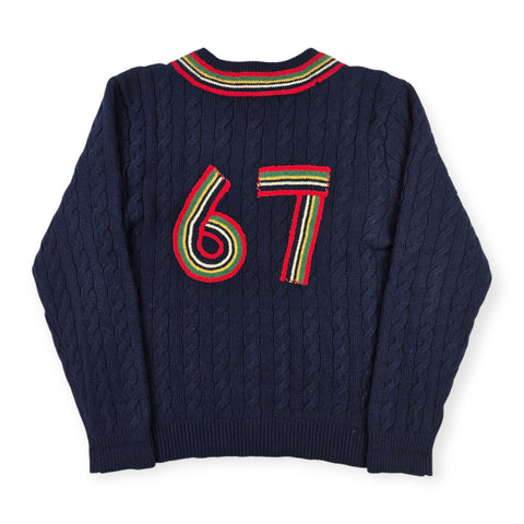 Polo Ralph Lauren Spellout Cable Knit Cricket Jumper Blue Men's Large