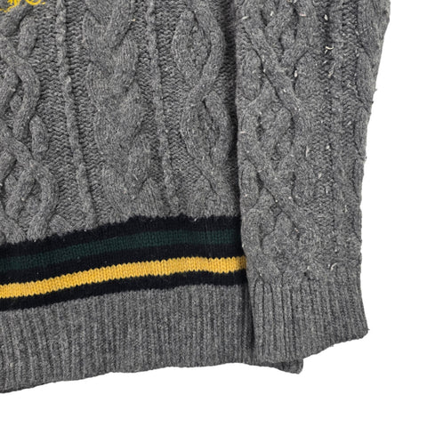 Polo Ralph Lauren Cable Knit Spellout Cricket Jumper Grey Men's Large