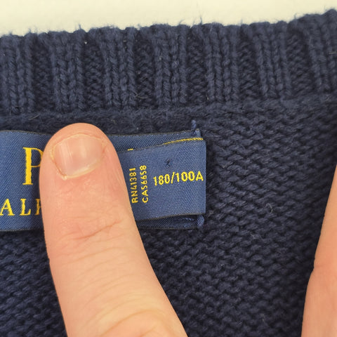 Polo Ralph Lauren Spellout Logo Knitted Jumper Blue Men's Large