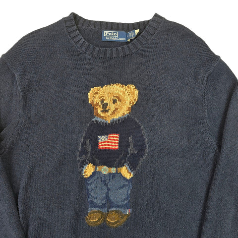 Polo Ralph Lauren USA Flag Bear Knitted Jumper Blue Men's Medium