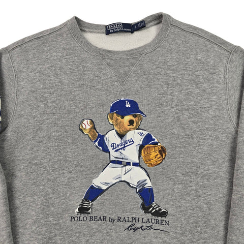 Polo Ralph Lauren Rare Bear LA Dodgers Baseball Sweatshirt Grey Mens Small
