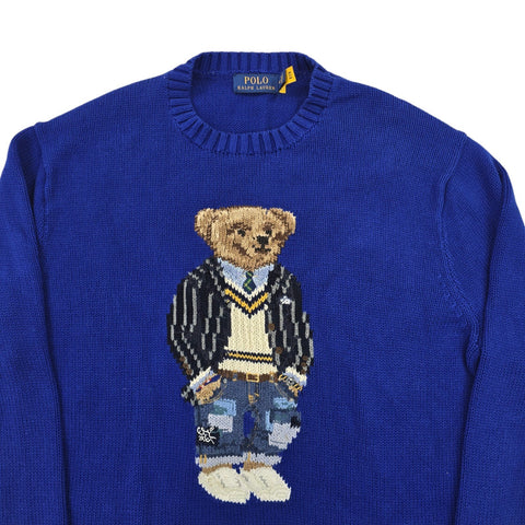 Polo Ralph Lauren Bear Knitted Jumper Blue Men's Medium