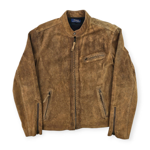 Polo Ralph Lauren Suede Cafe Racer Bomber Jacket Brown Men's XL