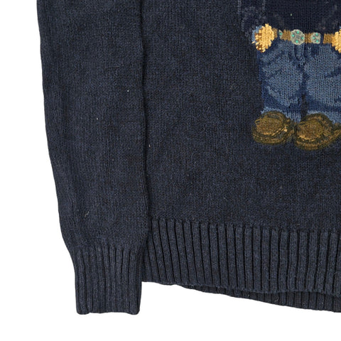 Polo Ralph Lauren USA Flag Bear Knitted Jumper Blue Women's Small