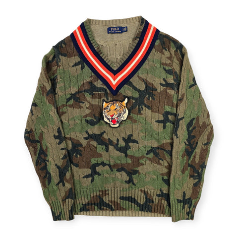 Polo Ralph Lauren Tiger Cable Knit Camouflage Cricket Jumper Men's Small