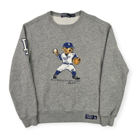 Polo Ralph Lauren Rare Bear LA Dodgers Baseball Sweatshirt Grey Mens Small