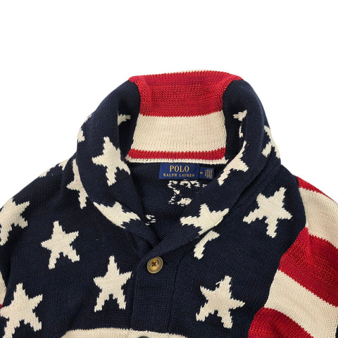 Polo Ralph Lauren USA Flag Shawl Knitted Cardigan Men's Medium