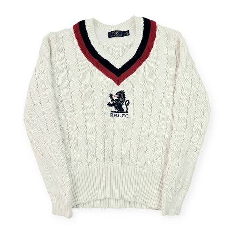 Polo Ralph Lauren Spellout Cable Knit Cricket Jumper White Men's Small