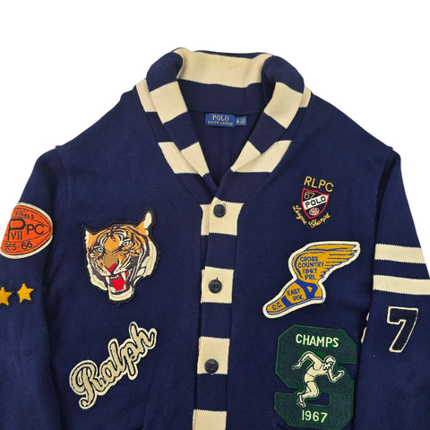 Polo Ralph Lauren Varsity Patch Letterman Knitted Cardigan Blue Men's XL