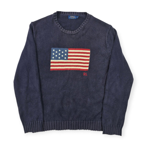 Polo Ralph Lauren USA Flag Knitted Jumper Blue Men's Large
