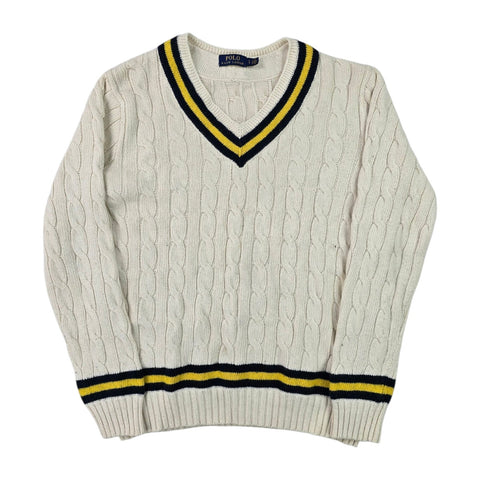 Polo Ralph Lauren Cable Knit Cricket Jumper White Men's Large