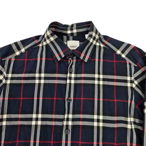 Burberry Spellout Check Pattern Long Sleeve Shirt Men's Medium