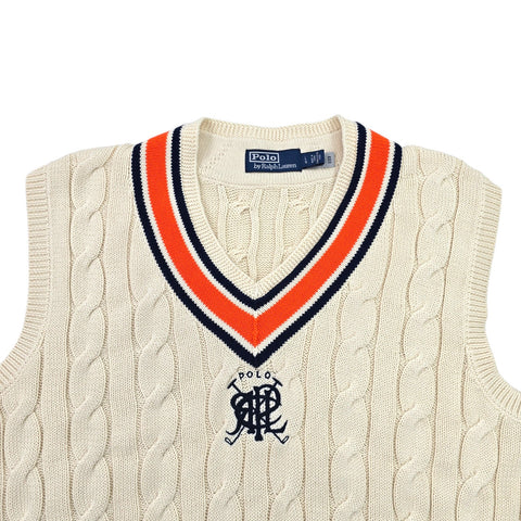 Polo Ralph Lauren Cable Knit Cricket Vest Jumper Cream Men's Large