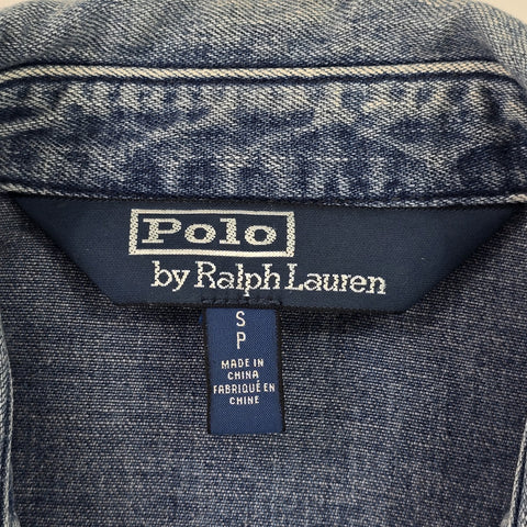 Polo Ralph Lauren Cross Flags Spellout Denim Bomber Jacket Blue Men's Small