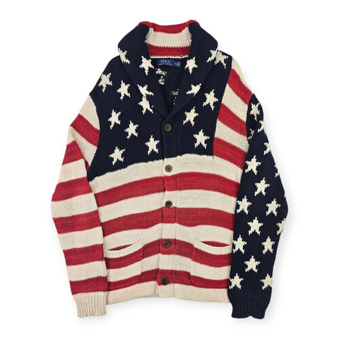 Polo Ralph Lauren USA Flag Shawl Knitted Cardigan Men's Medium