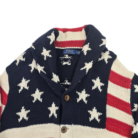Polo Ralph Lauren USA Flag Shawl Knitted Cardigan Men's Medium