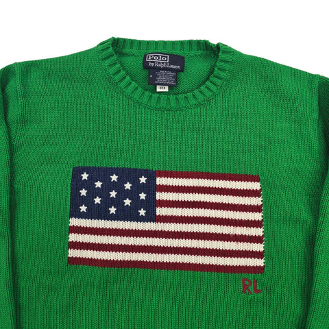 Polo Ralph Lauren USA Flag Knitted Jumper Green Men's Medium