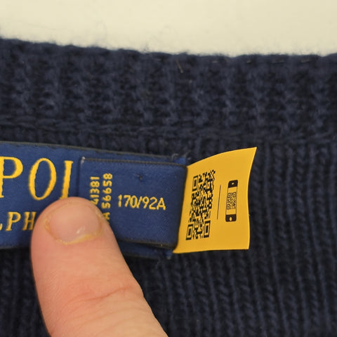 Polo Ralph Lauren Spellout Cable Knit Cricket Jumper Blue Men's Small
