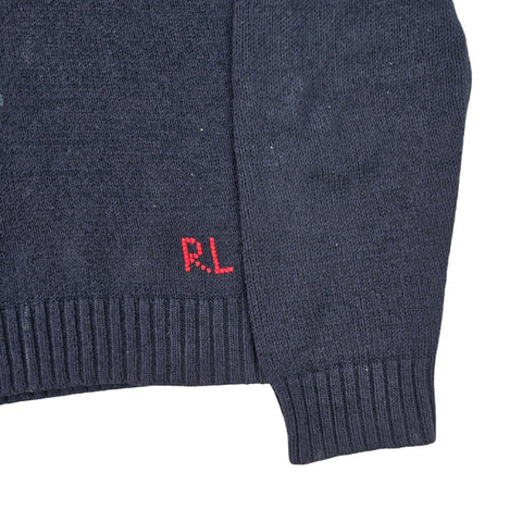 Polo Ralph Lauren Y2K USA Flag Bear Knitted Jumper Blue Men's Large