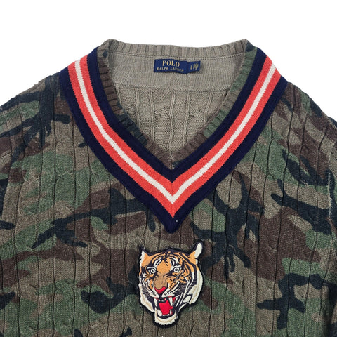 Polo Ralph Lauren Tiger Cable Knit Camouflage Cricket Jumper Men's Large