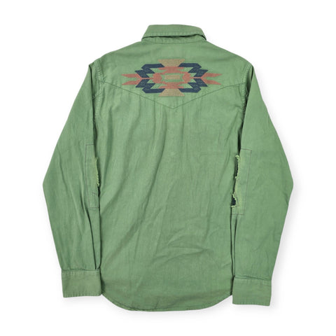 RRL Ralph Lauren Western Aztec Snap Pearl Shirt Green Men's Small