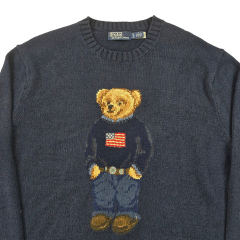 Polo Ralph Lauren USA Flag Bear Knitted Jumper Blue Men's XL