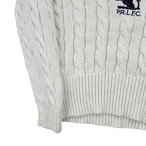 Polo Ralph Lauren Spellout Cable Knit Cricket Jumper White Men's Small