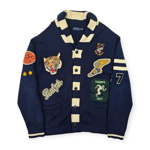 Polo Ralph Lauren Varsity Patch Letterman Knitted Cardigan Blue Men's XL