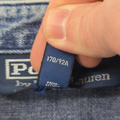 Polo Ralph Lauren Cross Flags Spellout Denim Bomber Jacket Blue Men's Small