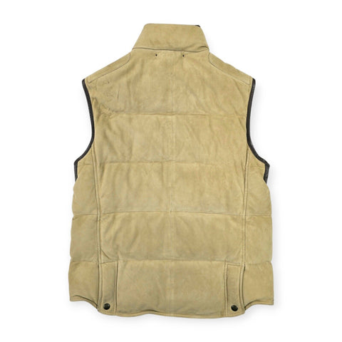 Polo Ralph Lauren Suede Leather Down Puffer Gilet Jacket Brown Men's Large