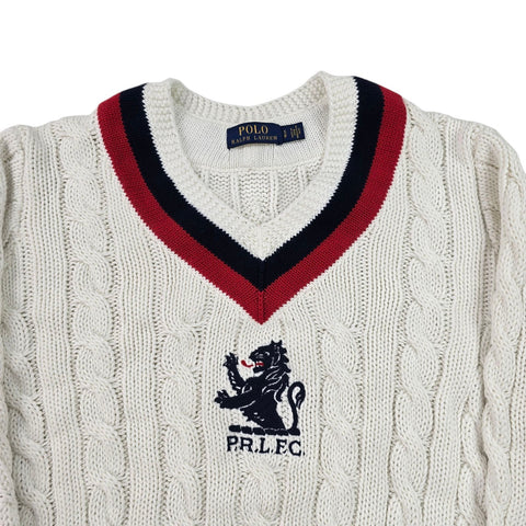 Polo Ralph Lauren Spellout Cable Knit Cricket Jumper White Men's Small