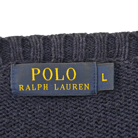 Polo Ralph Lauren Y2K USA Flag Bear Knitted Jumper Blue Men's Large