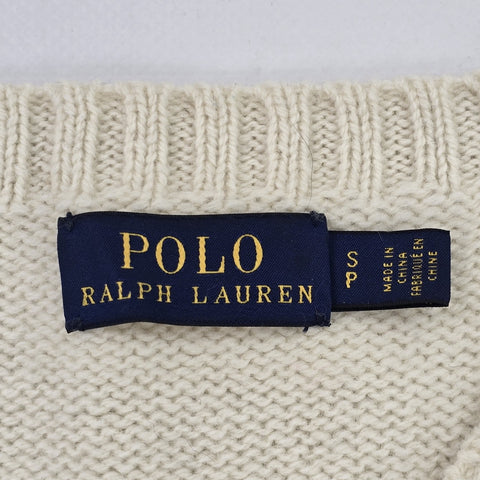 Polo Ralph Lauren USA Flag Bear Knitted Jumper Cream Women's Small