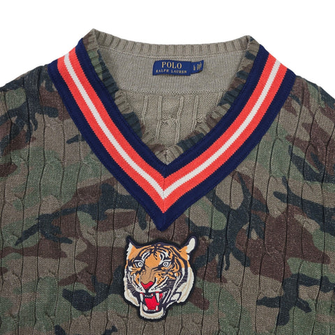 Polo Ralph Lauren Tiger Cable Knit Camouflage Cricket Jumper Men's Large