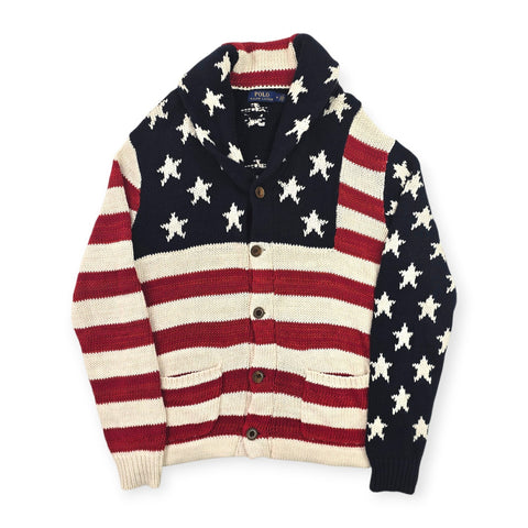 Polo Ralph Lauren USA Flag Shawl Knitted Cardigan Men's Medium