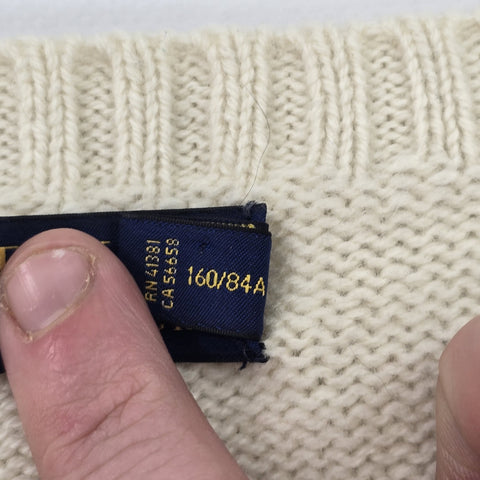 Polo Ralph Lauren USA Flag Bear Knitted Jumper Cream Women's Small