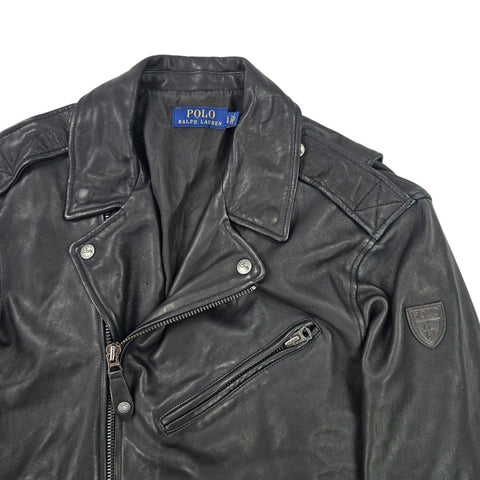 Polo Ralph Lauren Iconic Leather Motorcycle Bomber Jacket Black Men's Large