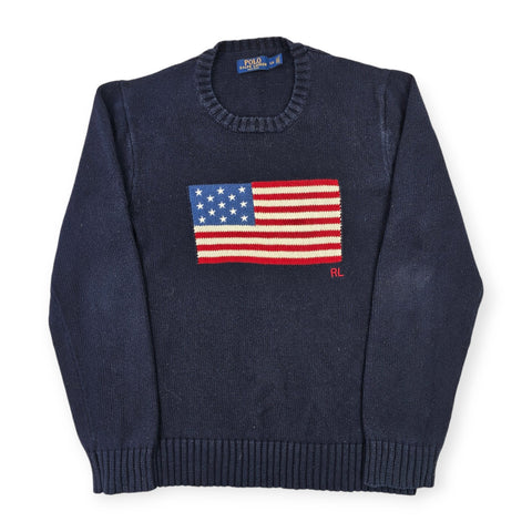 Polo Ralph Lauren USA Flag Knitted Jumper Blue Men's Large