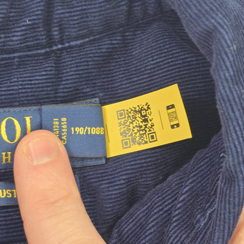 Polo Ralph Lauren Bear Corduroy Long Sleeve Shirt Blue Men's XXL