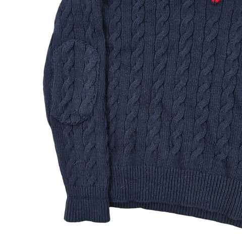 Polo Ralph Lauren Spellout Cable Knit Cricket Jumper Blue Men's Small