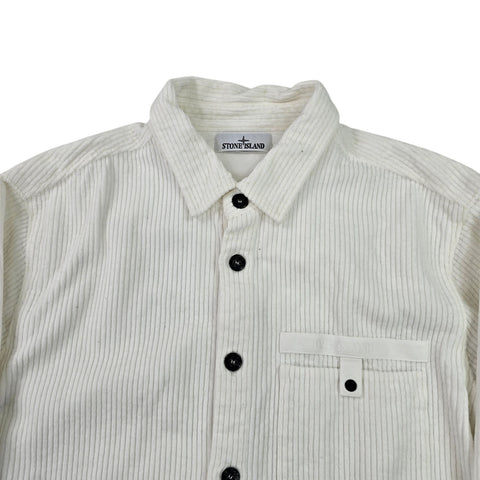 Stone Island 2022 Corduroy Spellout Overshirt White Men's XXL