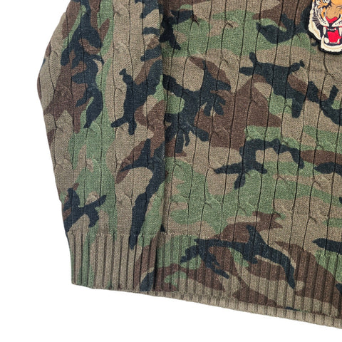 Polo Ralph Lauren Tiger Cable Knit Camouflage Cricket Jumper Men's XL