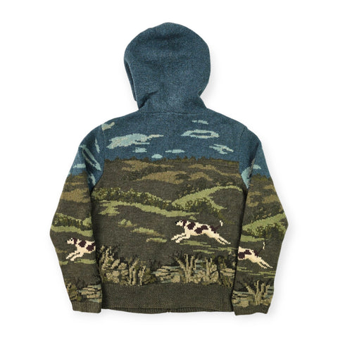 Lauren Ralph Lauren Rare Dog Scene Hooded Knitted Cardigan Women's Small